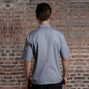 SINGLE BREASTED SHORT SLEEVE HIDDEN PLACKET CROSS COLLAR CHEF COAT FOR HOTEL AND RESTAURANT CU158Z1500E