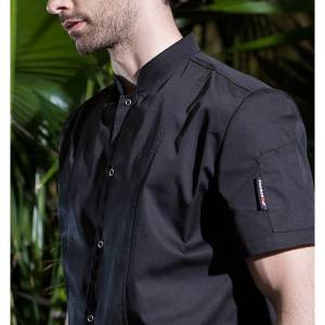 SINGLE BREASTED STAND COLLAR SHORT SLEEVE FASHION DESIGN CHEF JACKET FOR HOTEL AND RESTAURANT CU179D0100E