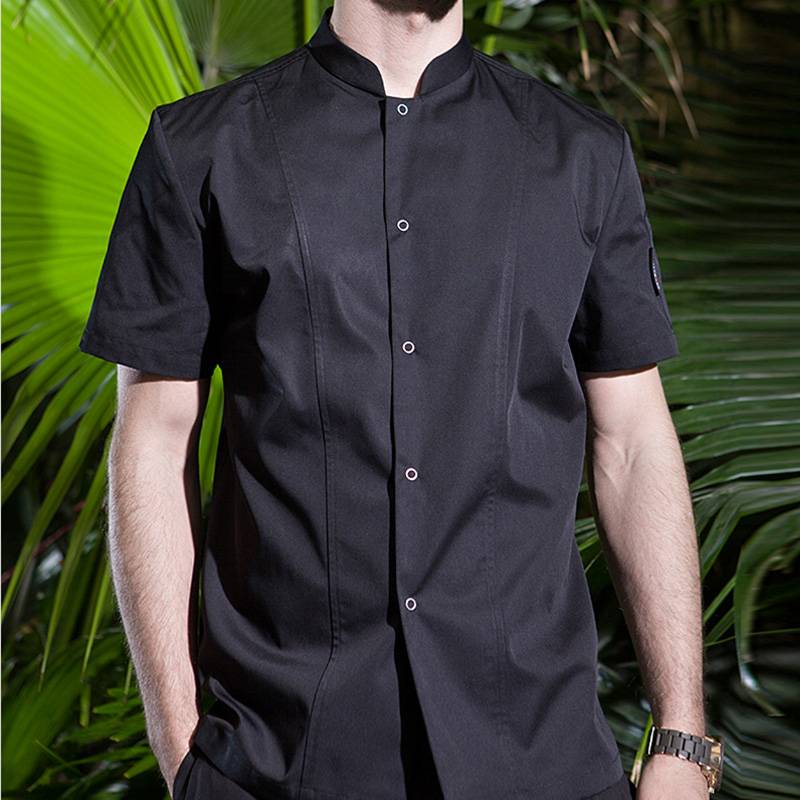 SINGLE BREASTED STAND COLLAR SHORT SLEEVE FASHION DESIGN CHEF JACKET FOR HOTEL AND RESTAURANT CU179D0100E Featured Image