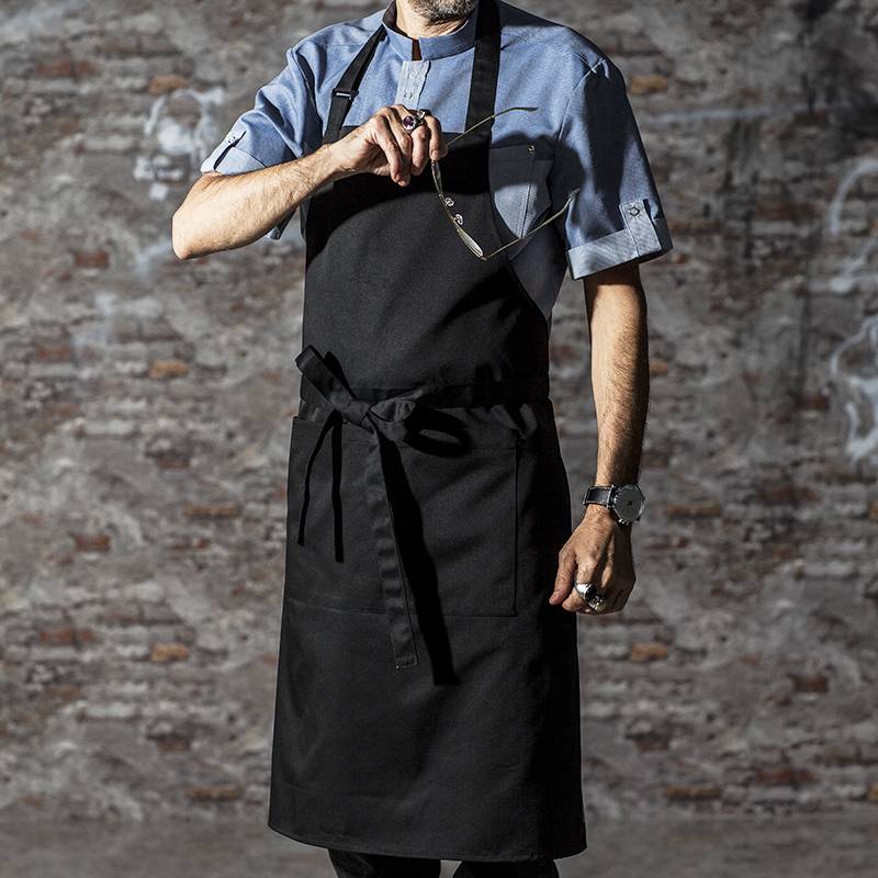 New Arrival China Leather Apron - Black Poly Cotton Long Bib Chef Apron With Pockets CU376S0100A – CHECKEDOUT