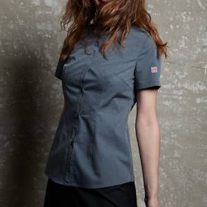 GRAY Polyester Cotton Classic Short Sleeve Slim Fit waitress uniform Shirt CW185D5901H