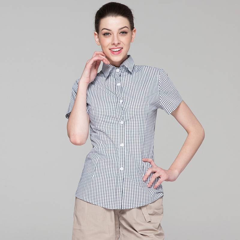 High Quality Restaurant Uniform Shirts – Polyester Cotton Classic Short Sleeve Slim Fit waitress uniform Shirt CW195D8400H – CHECKEDOUT