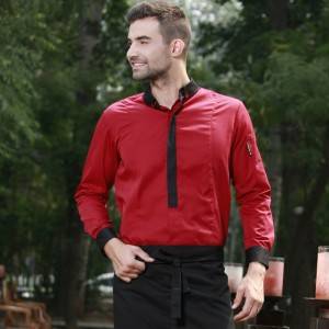 WINE RED Polyester Cotton Classic Long Sleeve Slim Fit waiter uniform Shirt M167C0401E