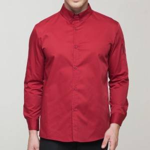 WINE RED Polyester Cotton Classic Long Sleeve Slim Fit waiter uniform Shirt CM181C0400E