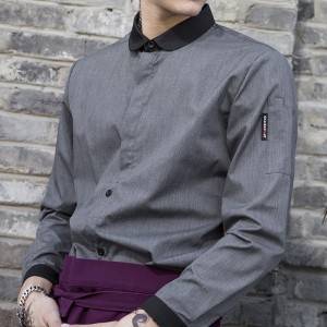 GRAY Polyester Cotton Classic Long Sleeve Slim Fit waiter uniform Shirt CM185C5901H