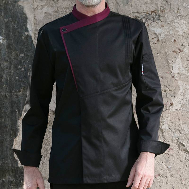 OEM Customized Fitted Chef Jackets - Hidden Placket Contrast Color Long Sleeve Dress Pleats Chef Jacket For Hotel And Restaurant U112C0147C – CHECKEDOUT