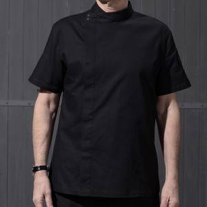 Hidden Placket Short Sleeve Uneven Surface Fabric Chef Jacket For Hotel And Restaurant CU119D0100Y