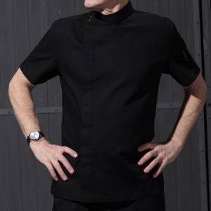 Hidden Placket Short Sleeve Uneven Surface Fabric Chef Jacket For Hotel And Restaurant CU119D0100Y