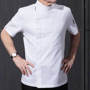 Hidden Placket Short Sleeve Uneven Surface Fabric Chef Jacket For Hotel And Restaurant CU119D0200Y