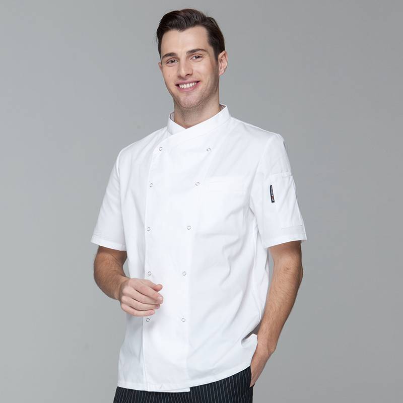 Good Quality Cotton Hospitality Uniform -  Double Breasted Cross Collar Short Sleeve Chef Uniform Anc Chef Jacekt For Restaurant And Hotel CU102D0200F – CHECKEDOUT