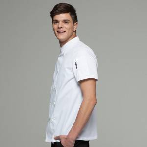 DOUBLE BREASTED SHORT SLEEVE CROSS COLLAR CHEF COAT AND CHEF JACKET FOR HOTEL AND RESTAURANT CU102D0200A