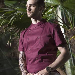 DOUBLE BREASTED CROSS COLLAR SHORT SLEEVE CHEF UNIFORM AND CHEF JACKET FOR HOTEL AND RESTAURANT U157D4700C