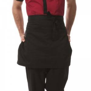 Black Poly Cotton Waiter Short Waist Apron With Pockets U301S0100A