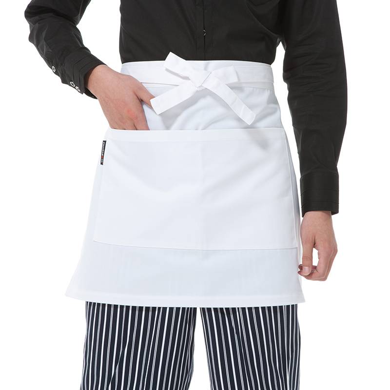 High Quality Chef Apron - White Poly Cotton Waiter Short Waist Apron With Pockets U301S0200A – CHECKEDOUT