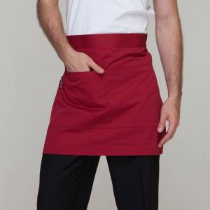 Wine Red Poly Cotton Waiter Short Waist Apron With Pockets U301S0400A