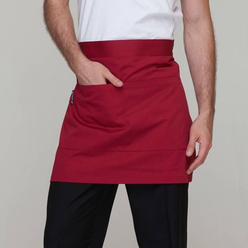 2020 wholesale price Bib Apron - Wine Red Poly Cotton Waiter Short Waist Apron With Pockets U301S0400A – CHECKEDOUT