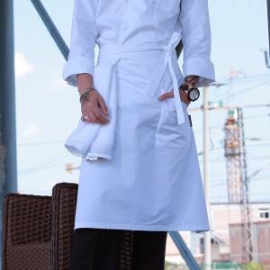 White Poly Cotton Waiter Long Waist Apron With One Pocket And Towel Loop U302S0100A-1