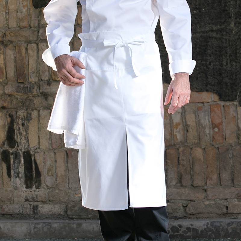 White Poly Cotton Chef Long Waist Apron With Pockets U311S0200A Featured Image