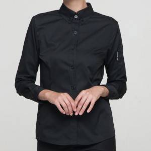 BLACK Polyester Cotton Classic Long Sleeve Slim Fit waitress uniform Shirt CW181C0100E