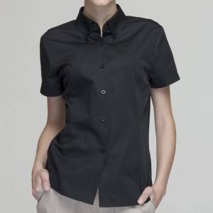 BLACK Polyester Cotton Classic Short Sleeve Slim Fit waitress uniform Shirt CW181D0100E