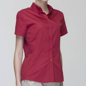 WINE RED Polyester Cotton Classic Short Sleeve Slim Fit waitress uniform Shirt  CW181D0400E