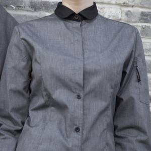 GRAY Polyester Cotton Classic Long Sleeve Slim Fit waitress uniform Shirt CW185C5901H