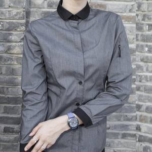 GRAY Polyester Cotton Classic Long Sleeve Slim Fit waitress uniform Shirt CW185C5901H