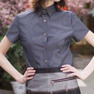 Polyester Cotton Classic Short Sleeve Slim Fit waitress uniform Shirt CW197D4100T2