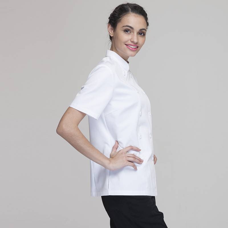 China Supplier Chef Uniform Wholesaler - DOUBLE BREASTED SHORT SLEEVE STAND COLLAR CHEF COAT FOR HOTEL AND RESTAURANT CU104D0200E1 – CHECKEDOUT