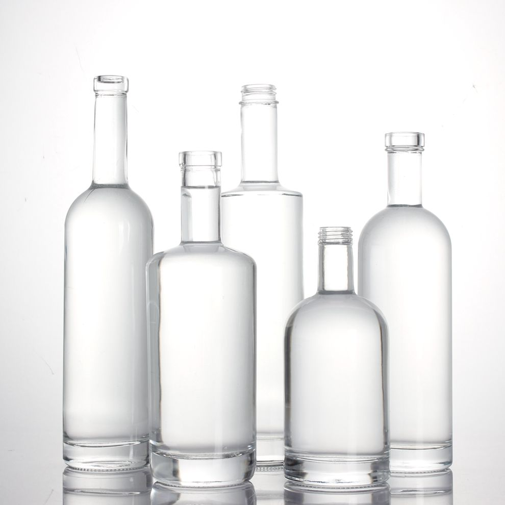 200ml 375ml 500ml 750ml 1000ml transparent round empty flint glass liquor wine Whisky Vodka tequila bottle with sealed cork Featured Image