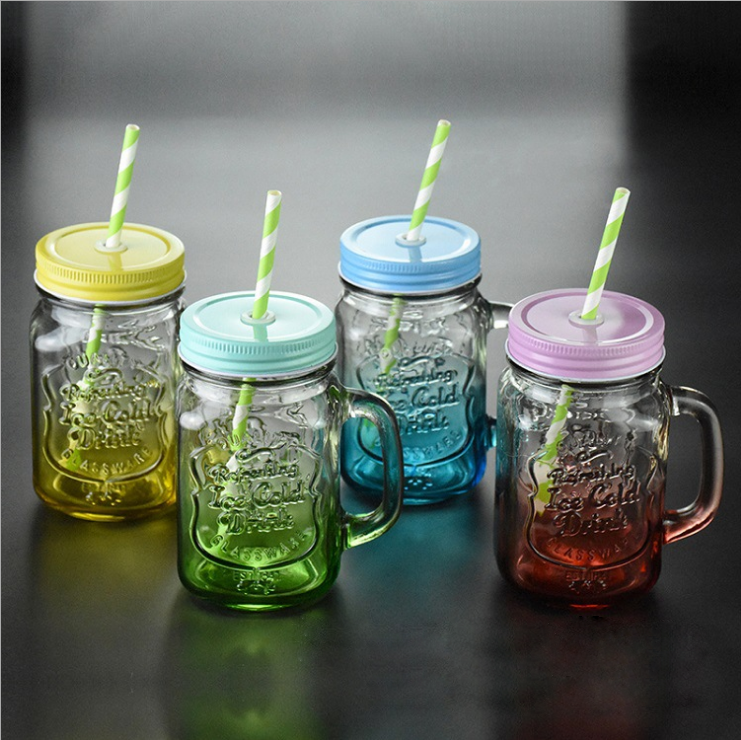 Wholesale 16oz Glass Mugs Water Cup Coffee Tea Cup 480ml Mason Jar with Handle  Lid and Straw - China Mason Jar, Mason Jars with Lid