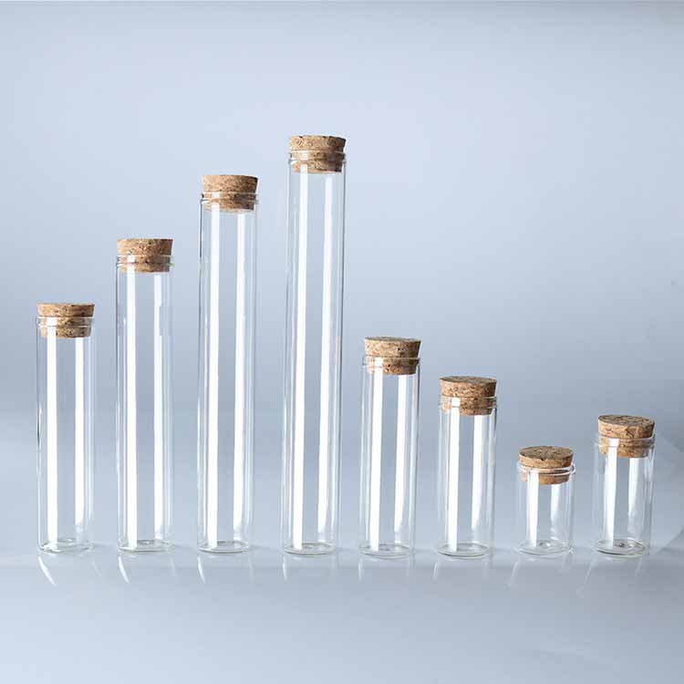 Custom 100ml Clear Borosilicate Glass vials Glass tube with Cork Stopper