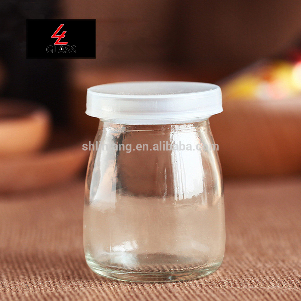 Shanghai linlang wholesale high flint pudding/milk/yogurt glass jar with lid