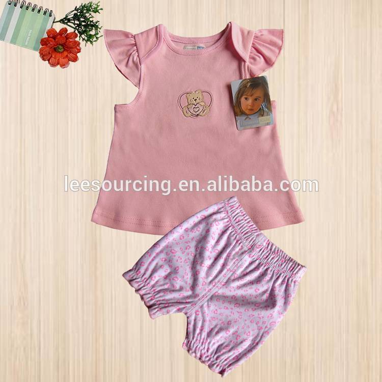 Summer Boutique Embroidery Cotton Girl 2-Piece Ruffle Top and Shorties Baby Outfit Set