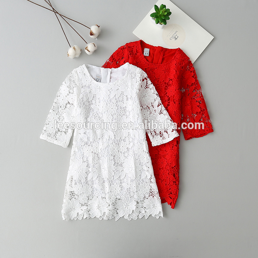 High quality baby girl new fashion white color half sleeve lace party dress