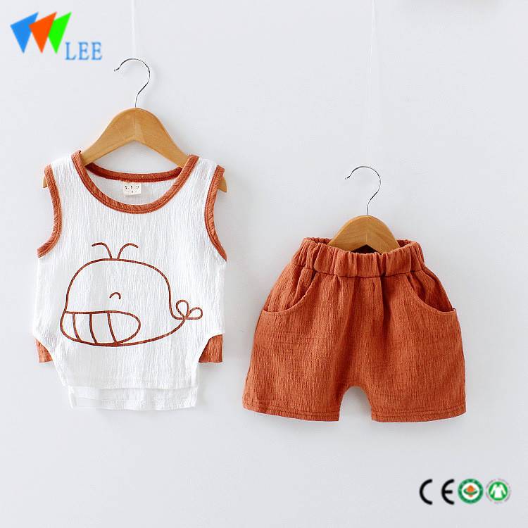 100% cotton babies suit waistcoat and shorts wholesale baby clothing sets printed