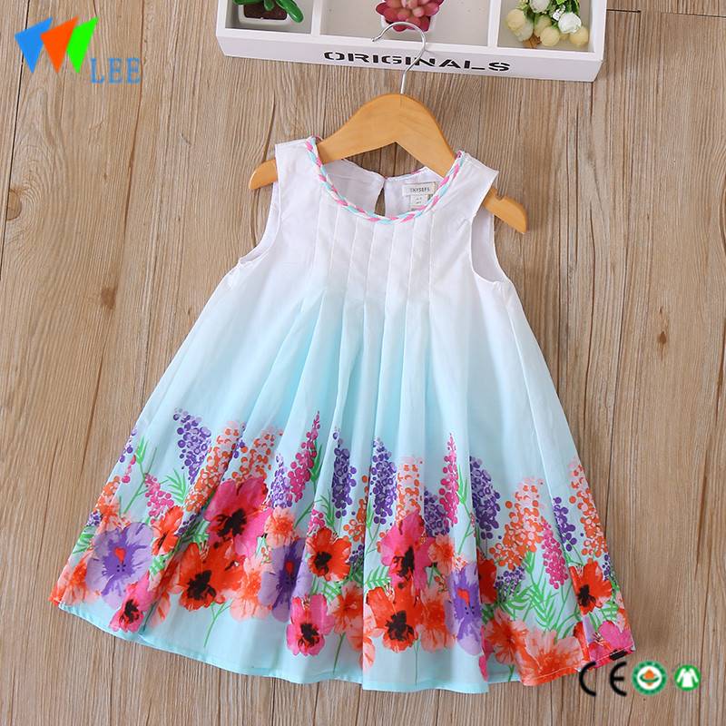 Summer girl flower prints long dress shirt designer one piece short dress