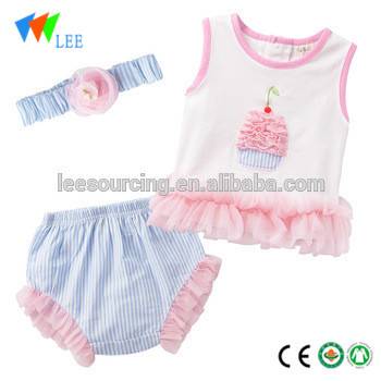 bebé superior oscilación boutique con vestido de algodón del equipo del verano del bloomer de la colmena con la venda