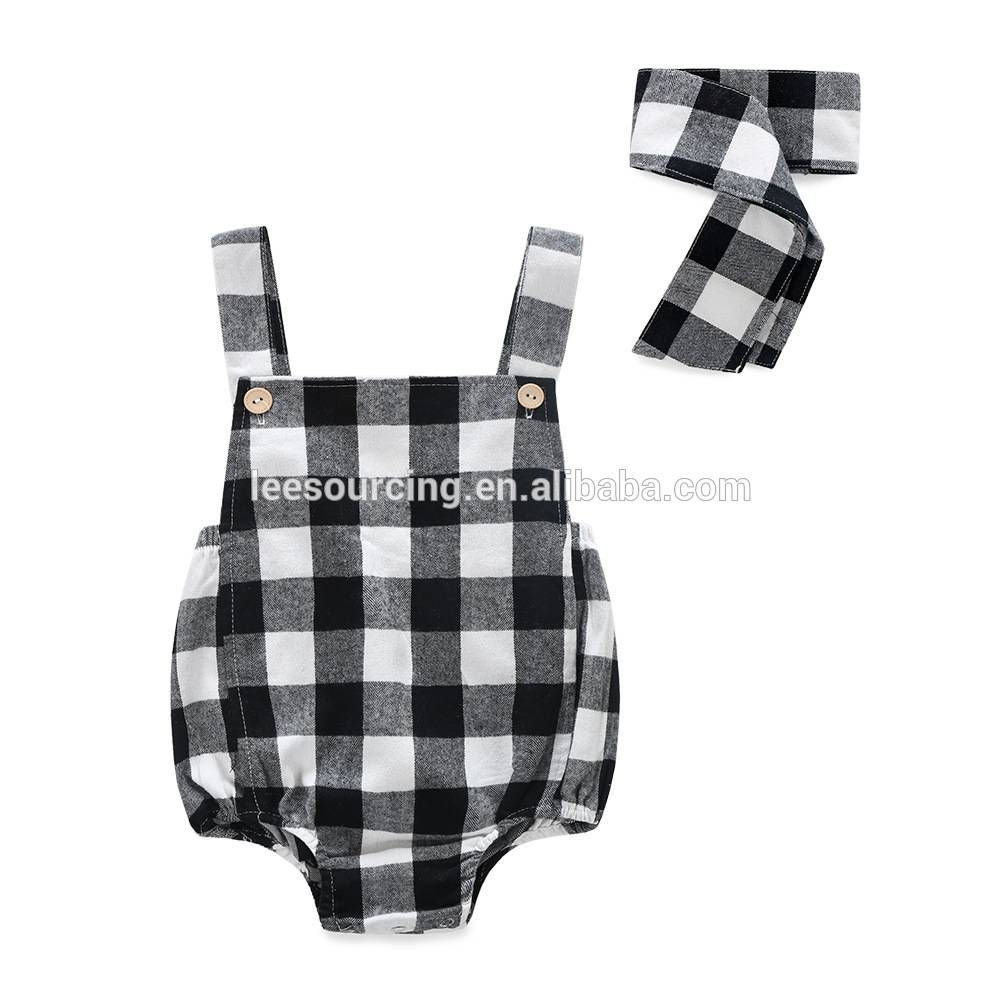 Manufacturer of Women Yogasport Pants - Summer Lovely Overalls Checked Cotton Baby Girl Romper with Headband – LeeSourcing