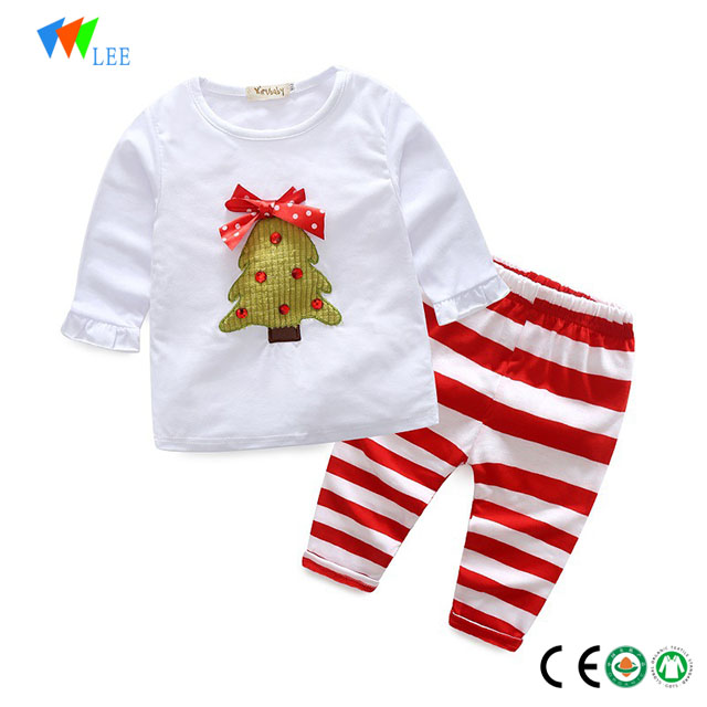 100% cotton boutique christmas baby girl clothing sets