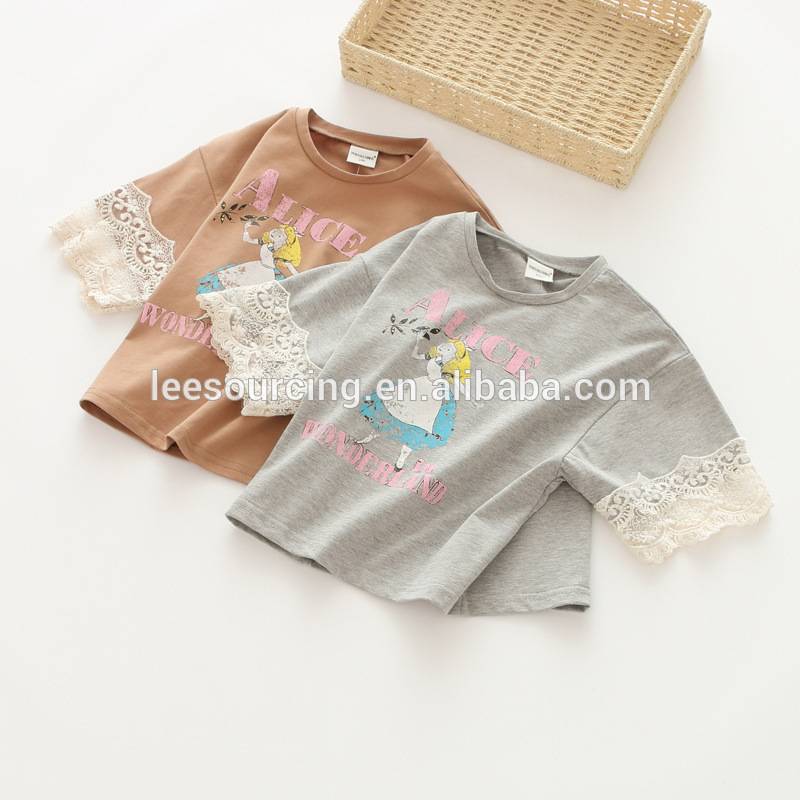 High quality hot sale lace short sleeve cotton t-shirt for girl