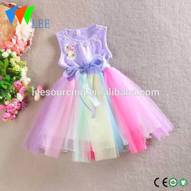 Beautiful flower rainbow bright baby girls party summer dress