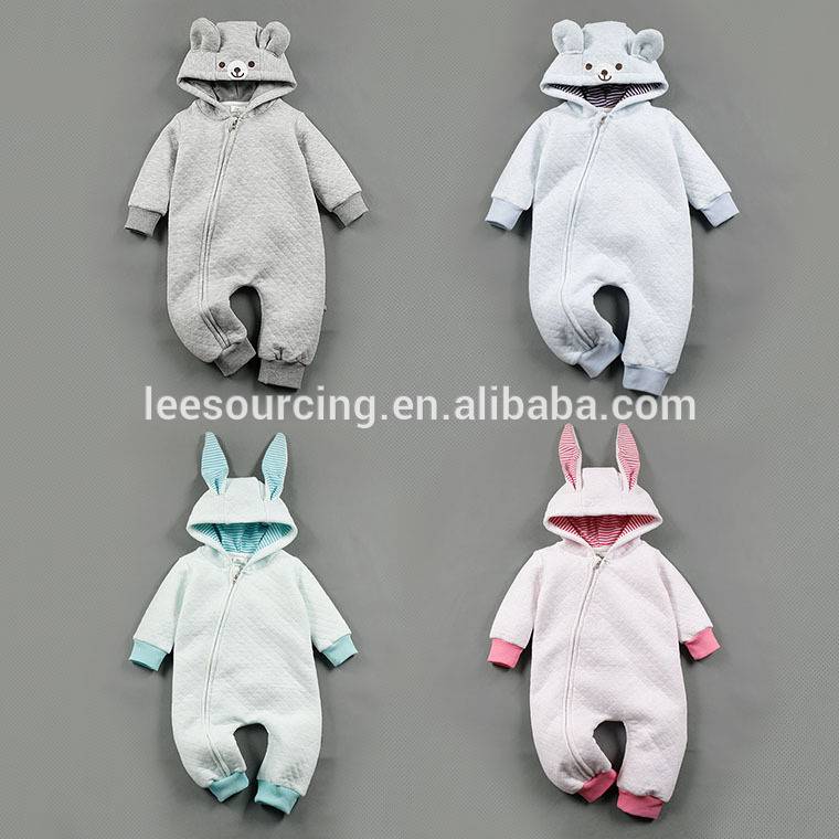 Wholesale thickened soft with hood baby zip romper
