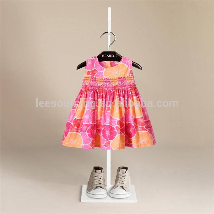Cotton Print Sleeveless Summer Children Baby Girl Smocked Dress