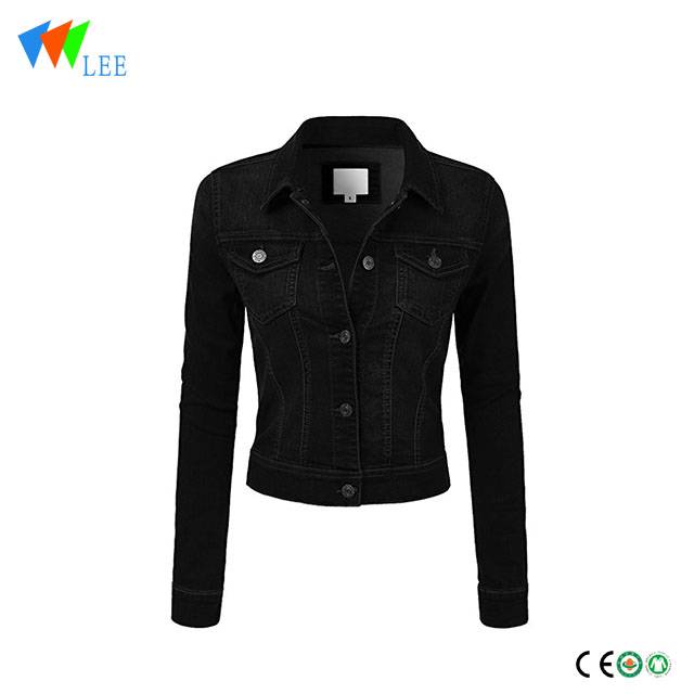 Long-Sleeve Regular & Plus Size black denim jacket