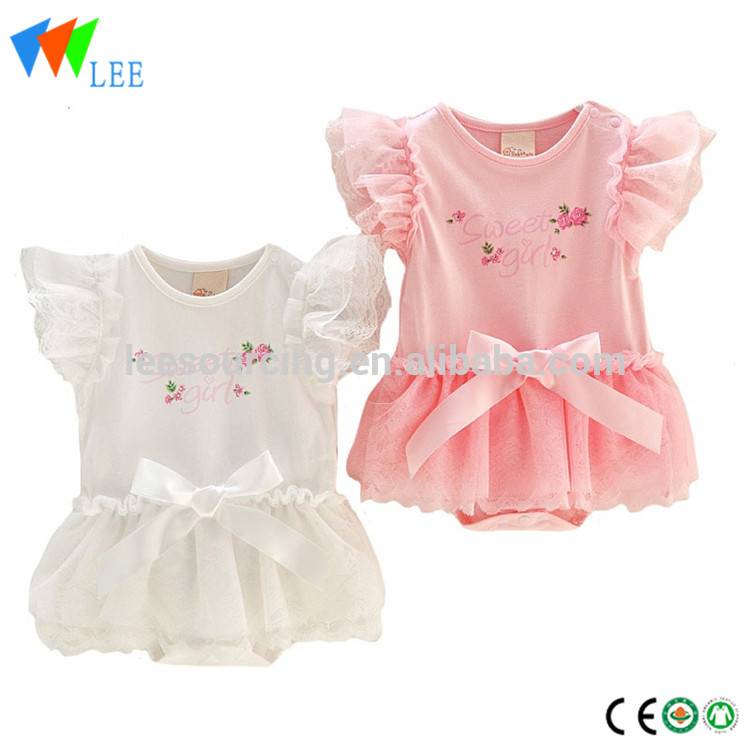 Cute boutique lace ruffle sleeve kids infant romper skirt sets baby girl clothes outfits