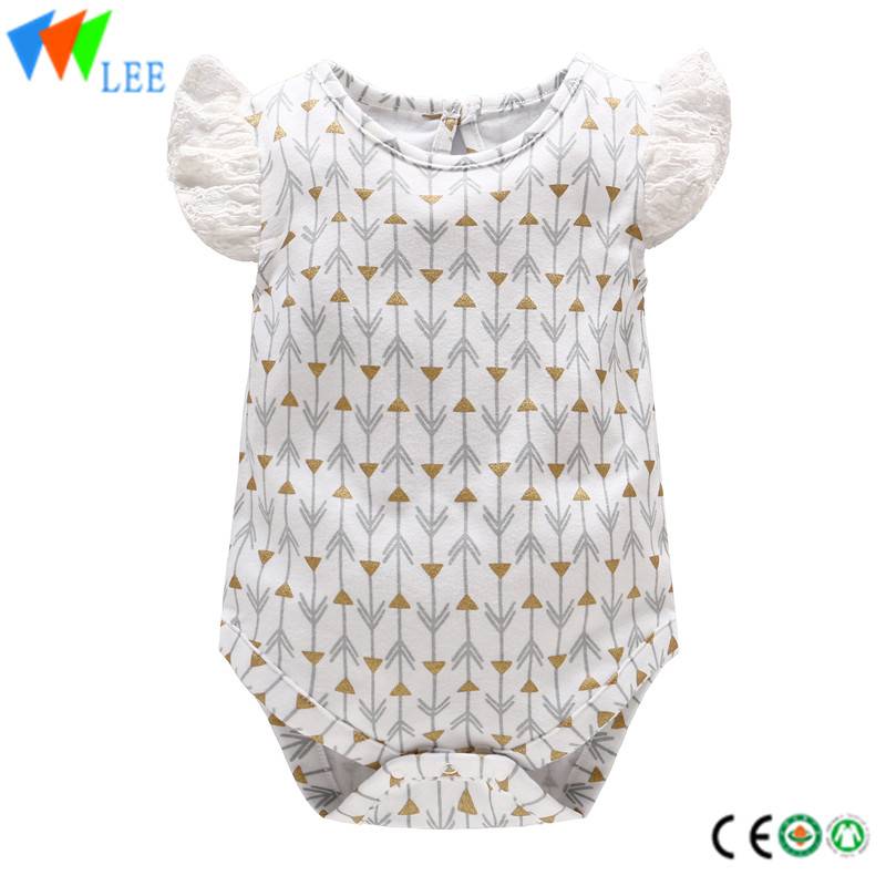 good price cotton baby girls prints shortless ruffle shoulder triangle romper