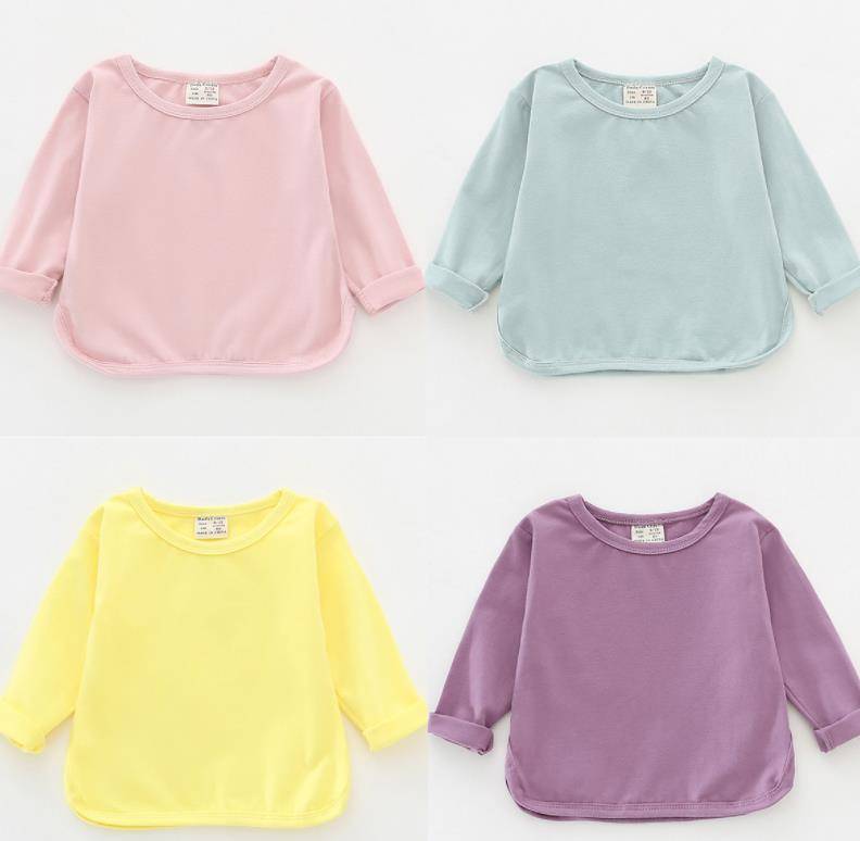 Toddler Wholesale Blank T Shirts Solid Color Clothing Baby Girls Long Sleeve Cotton Clothes
