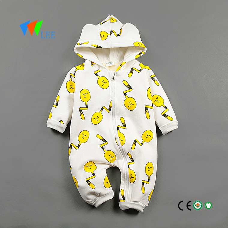 baby full printing thick cotton romper hoodie jumpsuit