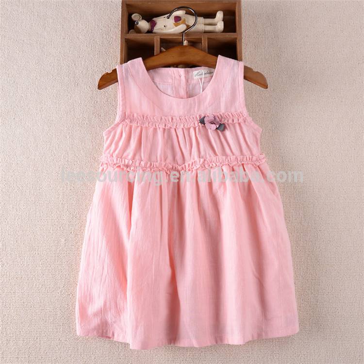 Fashion summer baby girl ruffle cotton dresses children pink swing dress